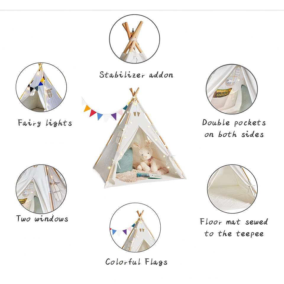 Hot Sale Natural Cotton Children's Play Tent Single Layer Summer Garden Beach Camping Teepee Style Castle House for Kids