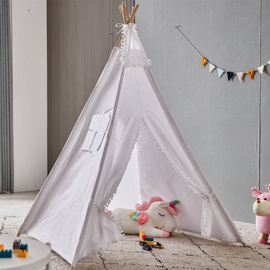 100% Natural Cotton Beach Garden Child Tent White Hair Ball Children's Play Camping Teepee Tent Kids Tent for Children Toy