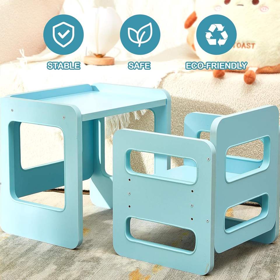 Wholesale Montessori Toddler Activity Desk Step Stool Wooden Kids Table Chair Set