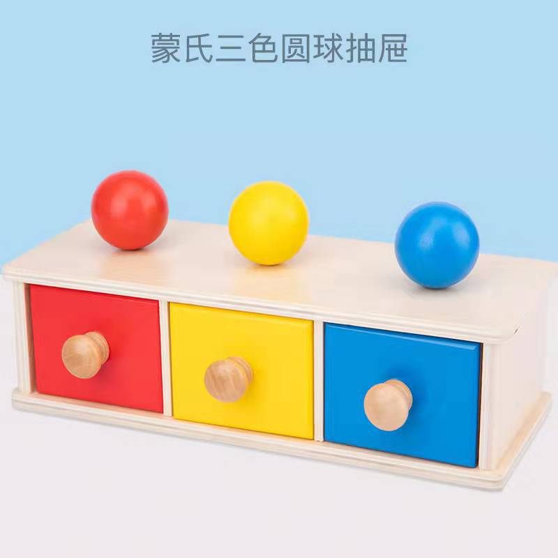 Wholesale Montessori Wooden Coin Ball Box Textile Drum Drawer Early Learning Educational Toy for Kids