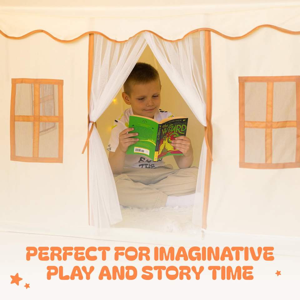 Beige Indoor Outdoor Kids Play Tent Foldable Boys Girls Toy House for Bedroom and Backyard