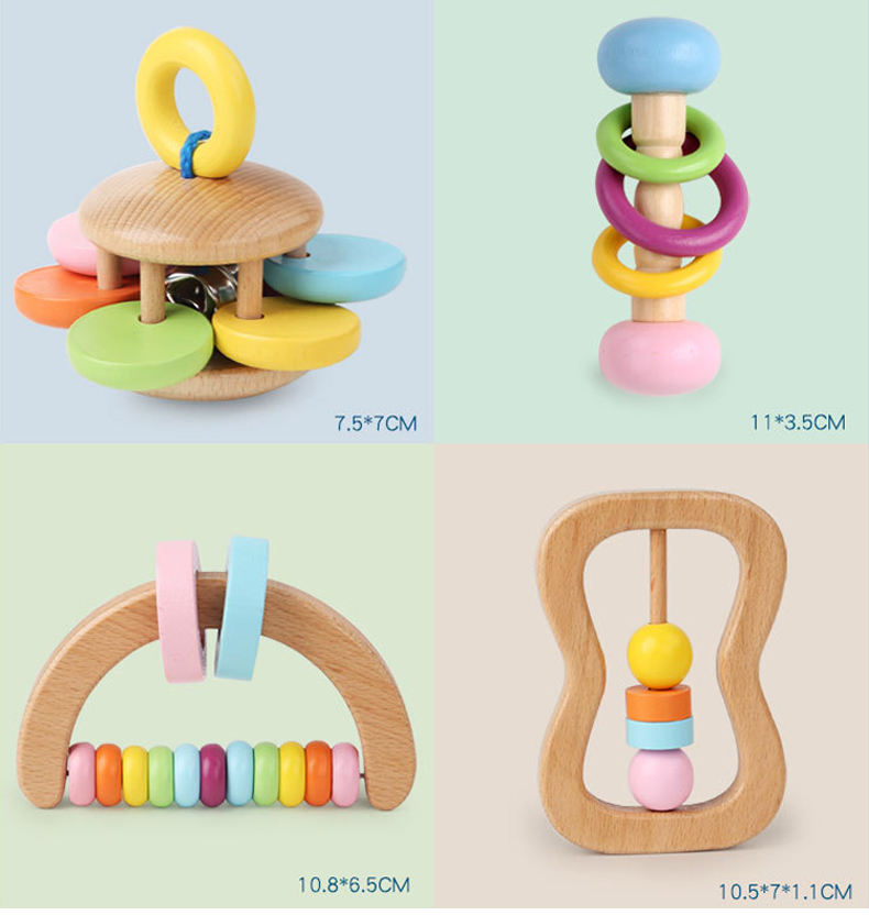 Wholesale Wooden Baby Rattle Teether Toy Toddler Early Education Gift