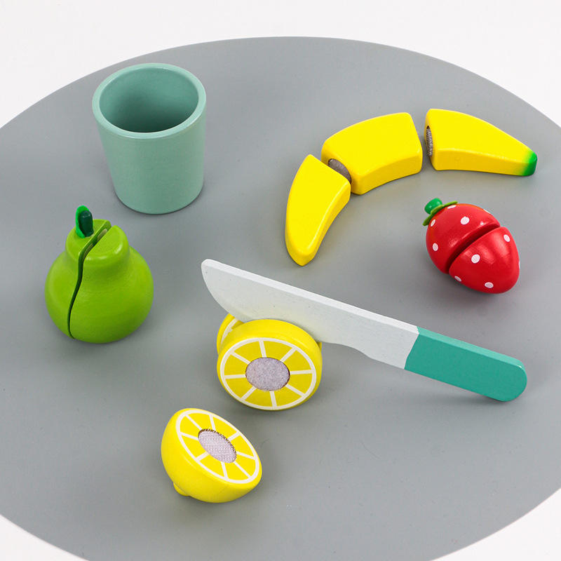 Wholesale Wooden Juicer Pretend Play Kitchen Toy Fruit Cutting Set
