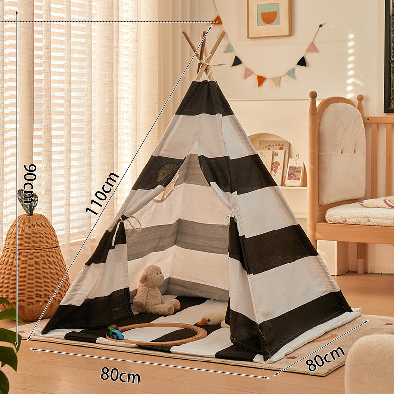 High Quality Small Comfortable Triangle Tent Children-Wood Frame Cotton-Linen Fabric Eco-Friendly Foldable Easy-Opening Single