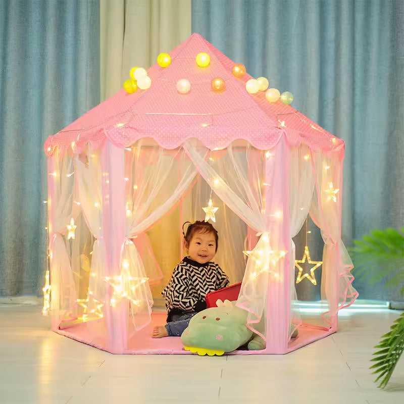 New Baby Princess Castle Pop up Hexagonal Play Tent with Light Polyester Material for Kids Indoor Use