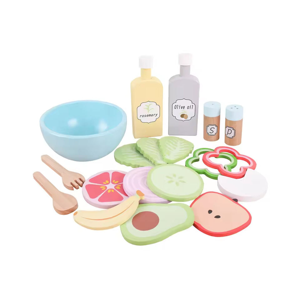 Wholesale Wooden Vegetable Salad Pretend Play Food Kitchen Toy Set