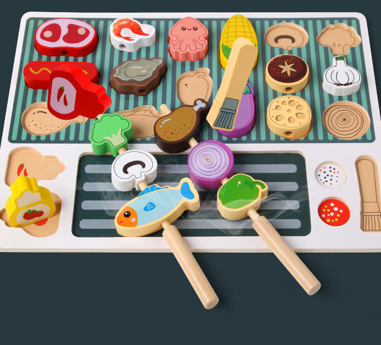 Wholesale Wooden Kids Tableware Pretend Play Barbecue Kitchen Toy Set for Preschool Educational Play