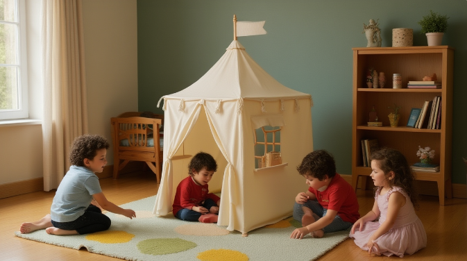 Children's Soft Toy Tent Castle Indoor Reading Corner Game House Porous Fabric Child Furniture with Intimate Sensor Design