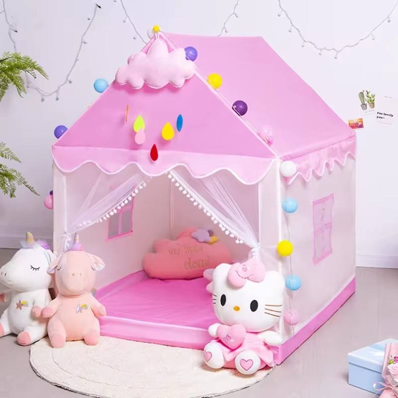 Kids Summer Tent Indoor Playhouse Cloth Soft Toy for Girls Boys Parent-Child Interaction Polyester Princess Dreamy
