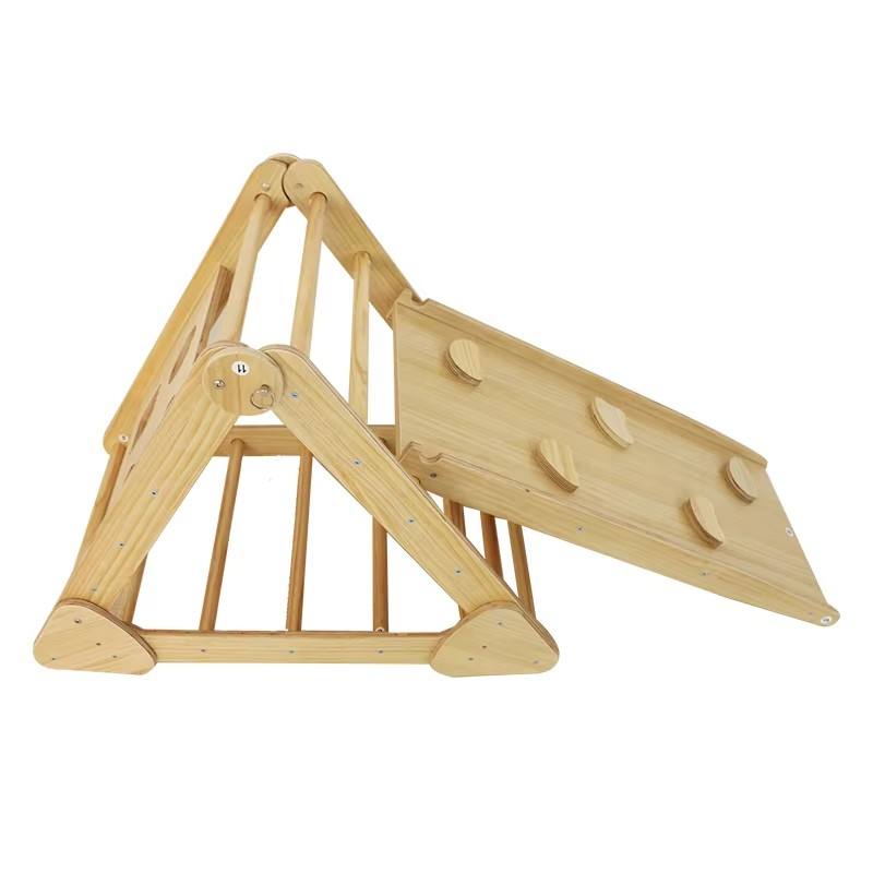 2 in 1 Wooden Indoor Climbing Triangle Toddler Foldable Playground Play Set with Slide for Kids