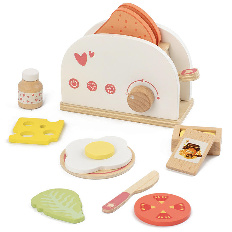 Montessori Eco-friendly Wooden Royal Bread Maker Kitchen Set for Kids Pretend Play Role-Playing Toy for Ages 2-13 Years