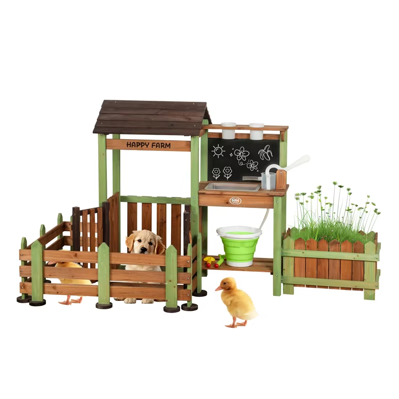 Wholesale Montessori Wooden Outdoor Farm Play Set Mud Kitchen Garden Pretend Toy