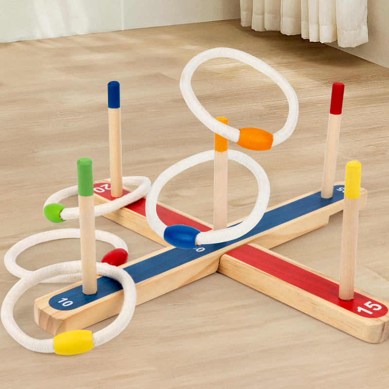 Creative Montessori Wooden Ring Toss Game Set Indoor Outdoor Educational Toys for Kids Boys Girls Party