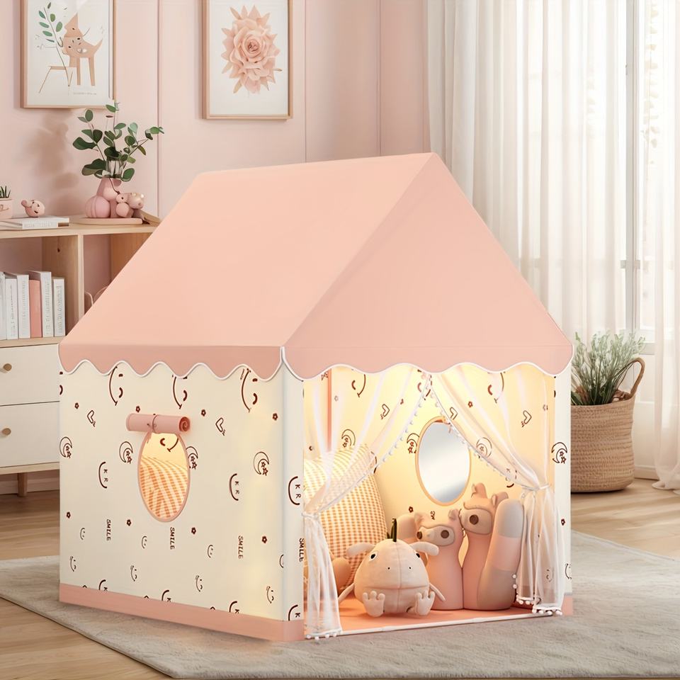 Pink Joyful Face Kids Playhouse Tent Fun Foldable Indoor Toy House for Toddlers and Children