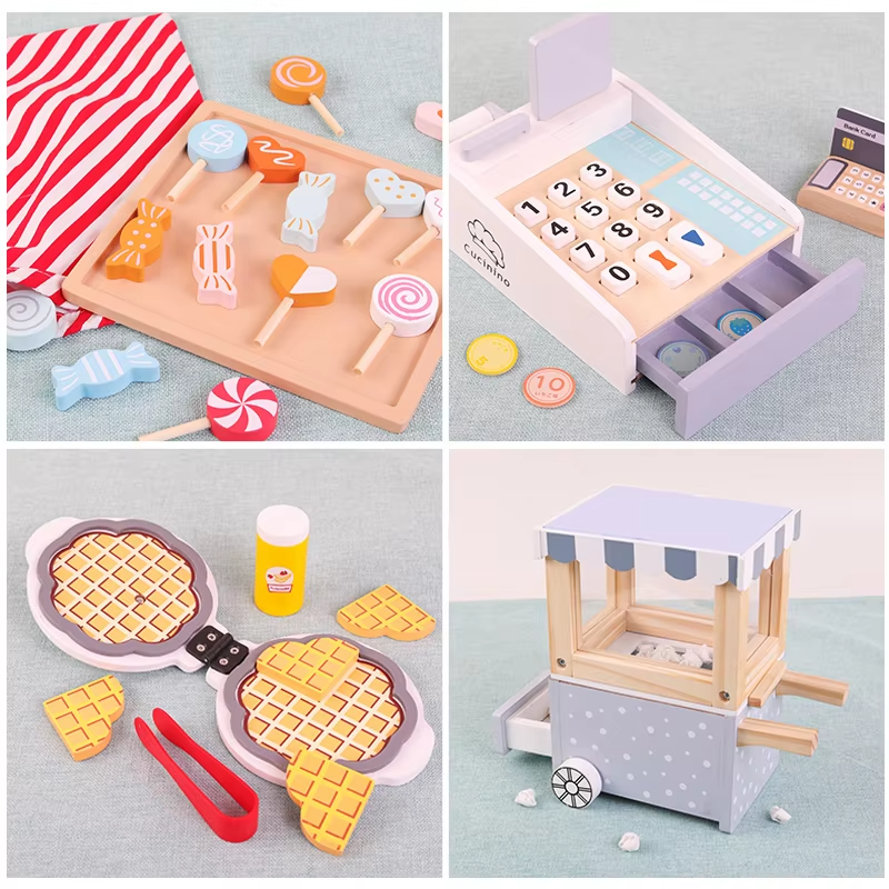 Wholesale Wooden Popcorn Machine Pretend Kitchen Play Set Kids Cooking Toy