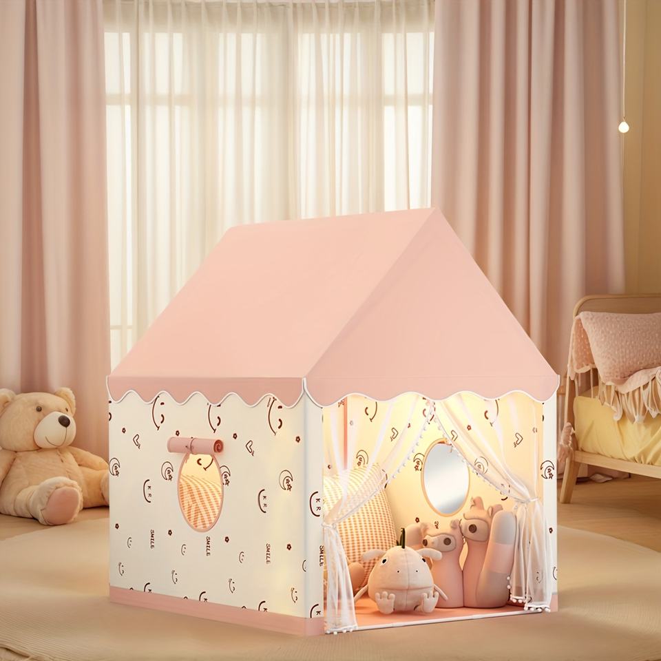 Pink Joyful Face Kids Playhouse Tent Fun Foldable Indoor Toy House for Toddlers and Children