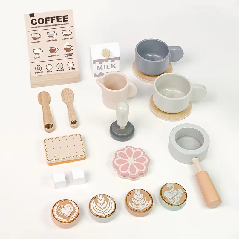 Wholesale Montessori Wooden Coffee Machine Pretend Play Set Kids Kitchen Maker Toy
