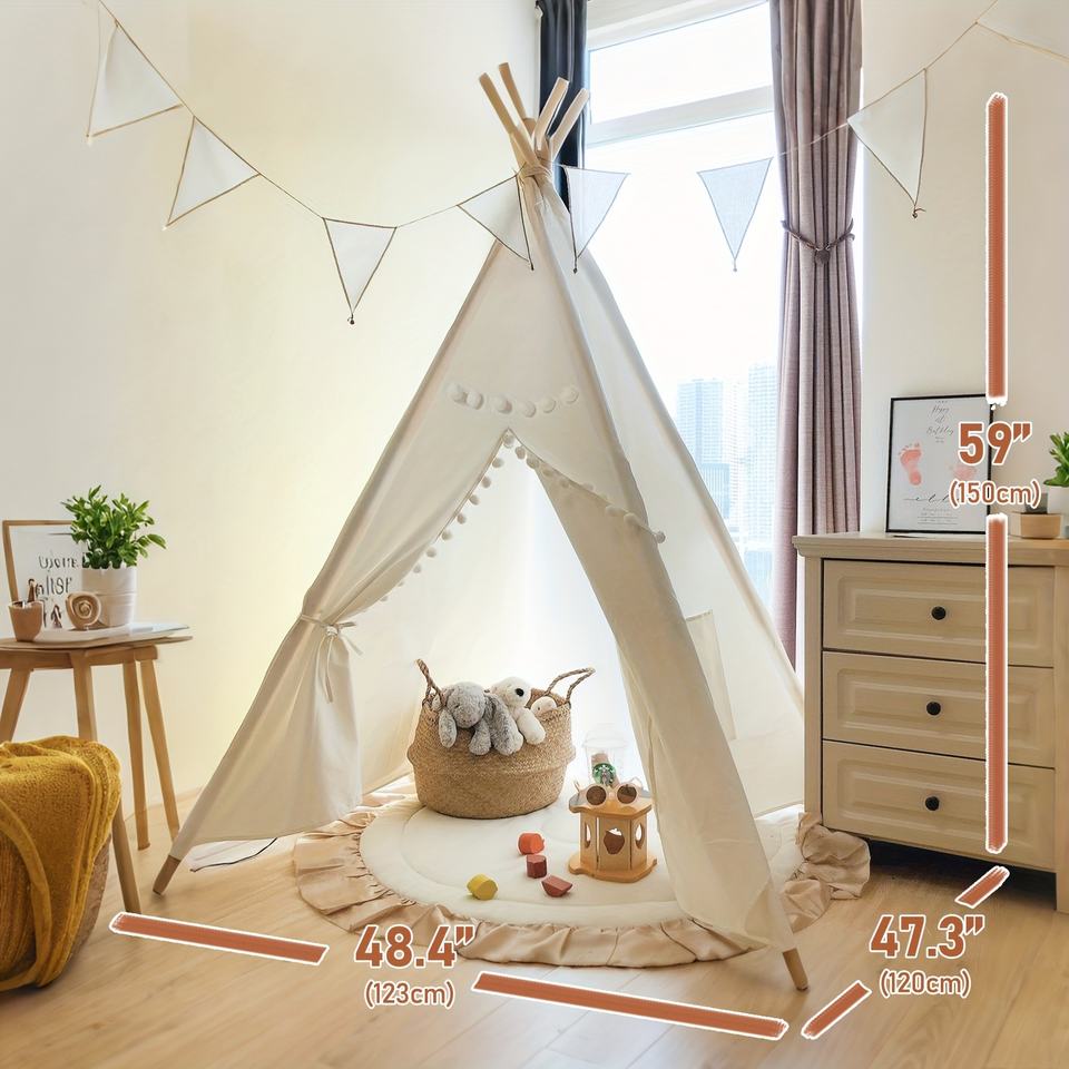 White Lace Teepee Tent for Kids Soft Indoor Playhouse Decorative Cotton Play Tent for Toddlers
