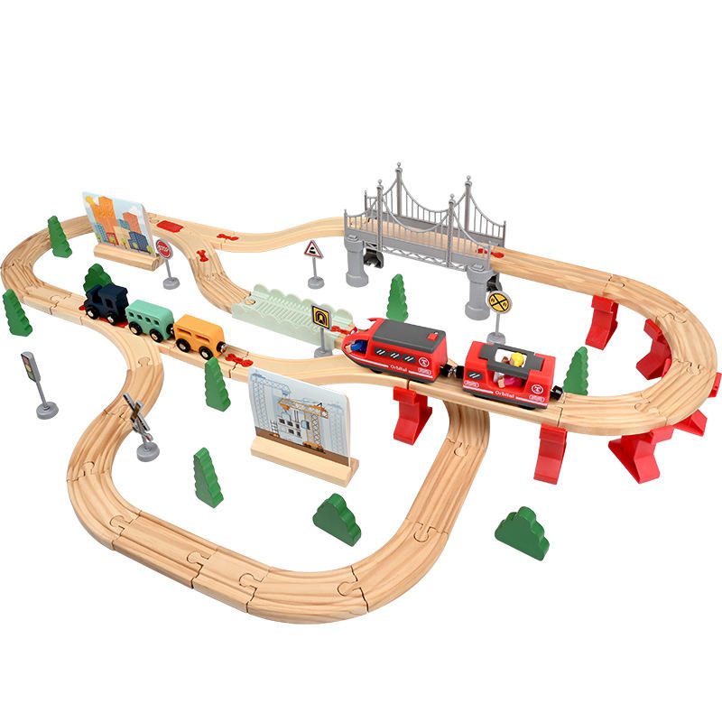 Wholesale 3D Wooden Train Track Toy Kids Roller Coaster Railway Building Set