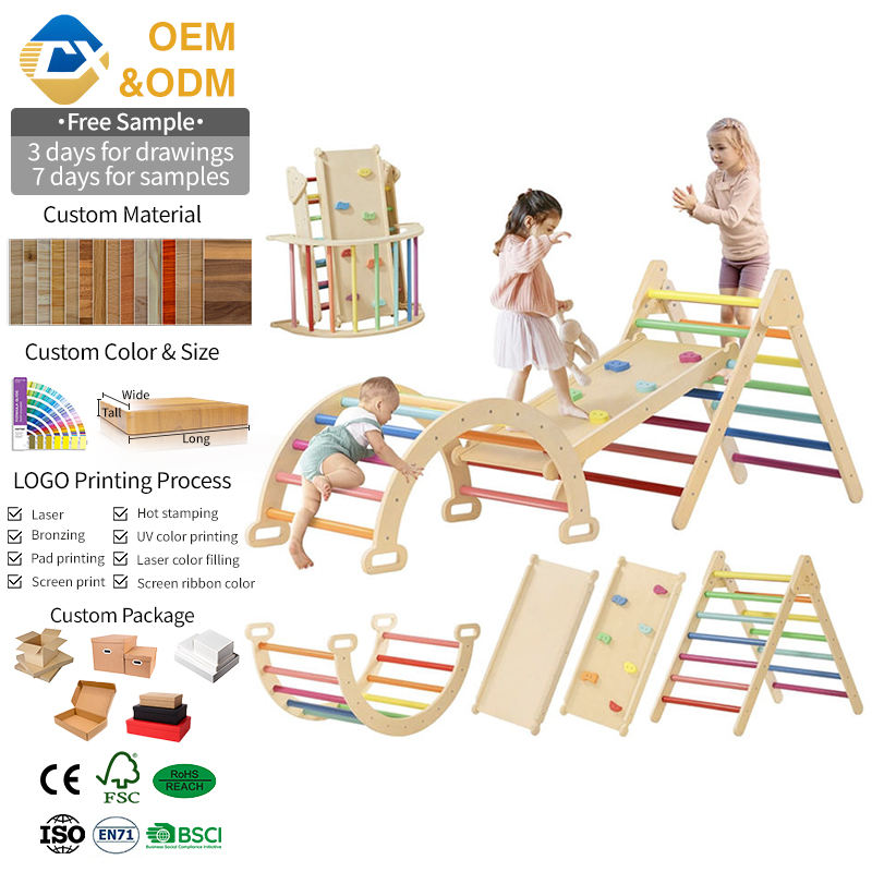 7-in-1 Foldable Pikler Triangle Climbing Toys Set for Kids,Baby Indoor Playground Jungle Gym, Wooden Montessori Climbing Set