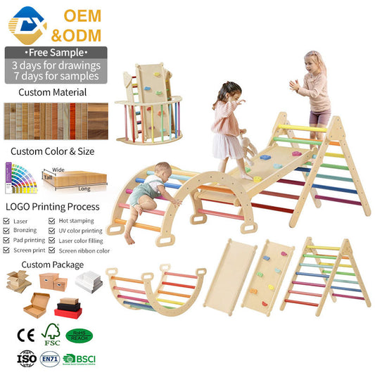 7-in-1 Foldable Pikler Triangle Climbing Toys Set for Kids,Baby Indoor Playground Jungle Gym, Wooden Montessori Climbing Set