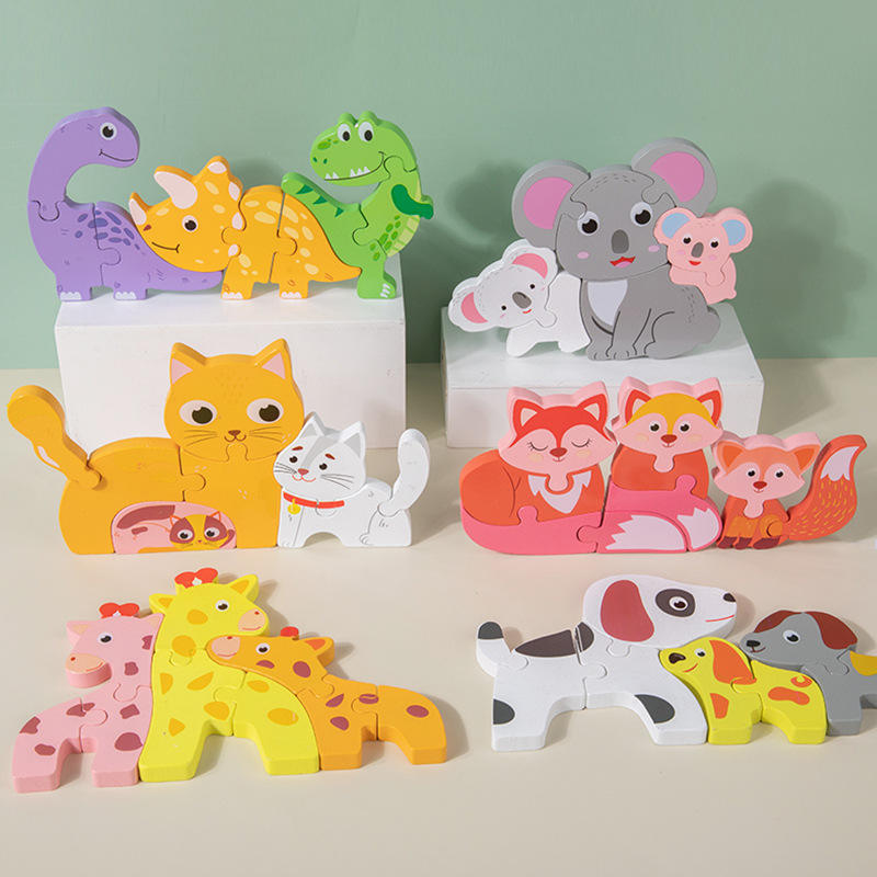 Wholesale Kids Wooden 3D Cartoon Animal Puzzle Set Toddler Educational Toy