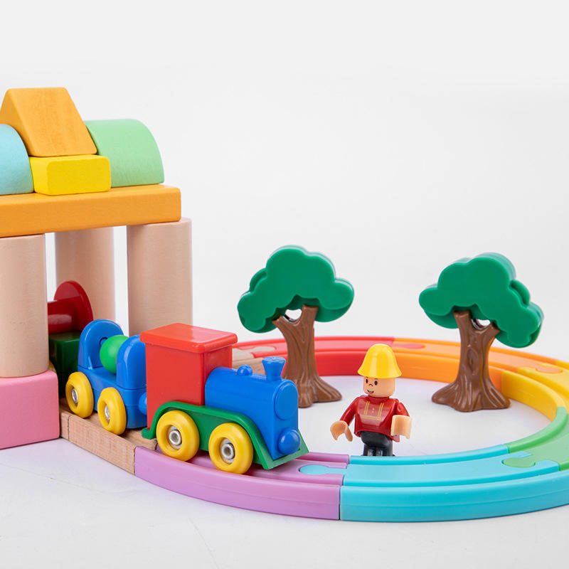 Wholesale Wooden Race Car Track Toy Kids Train Slot Building Blocks Set