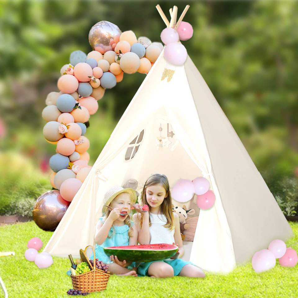 Wholesale White Beige Kids Sleepover Tent Wooden Indoor Playhouse