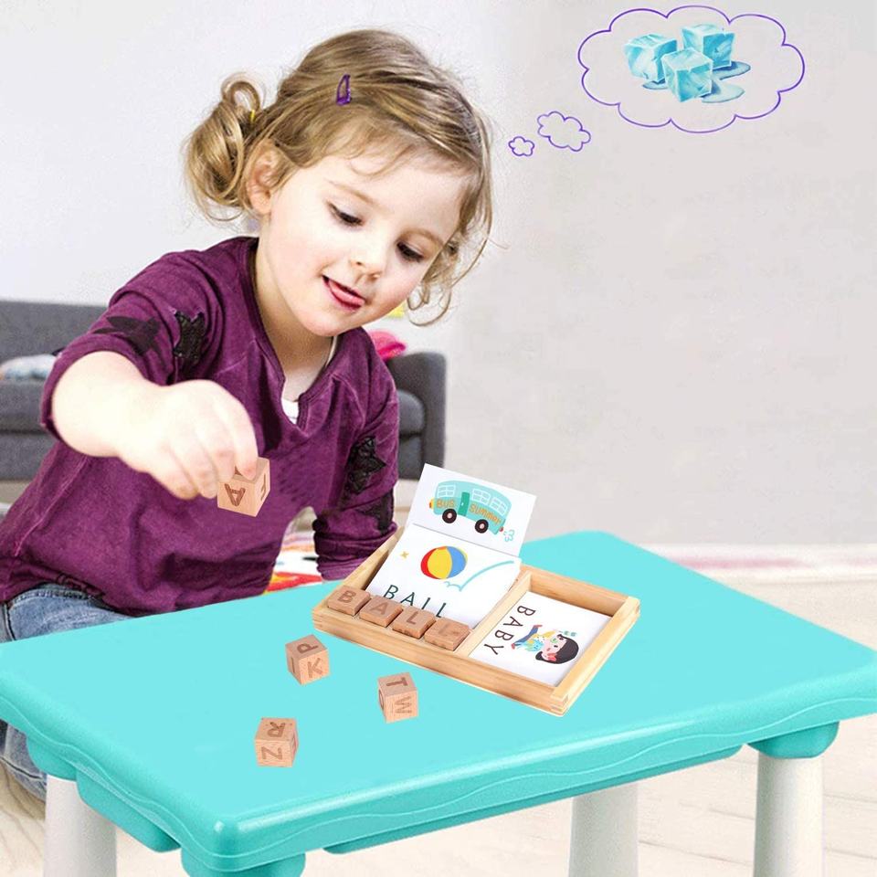 Wooden Spelling Games Matching Letter Game Trays Montessori Educational Learning Toys with 30 PCs Flashcards for Kids 3 4 5
