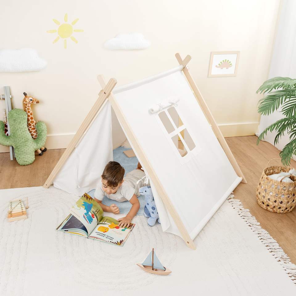 Kids Soft Play Tent 100% Breathable Cotton Wood Canvas Spacious Stylish Toy Tents for Indoor Use
