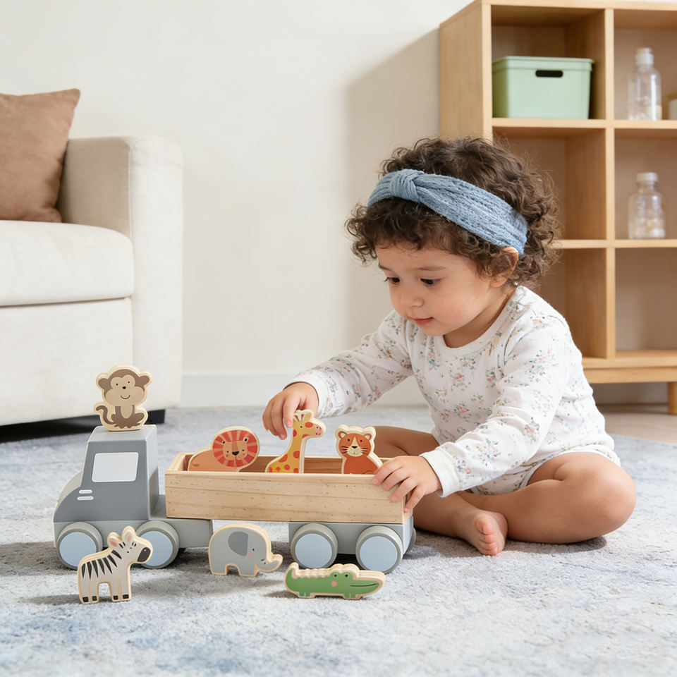 Wholesale Eco Friendly Wooden Baby Car Blocks Toy Montessori Early Learning Set