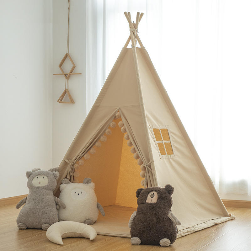 Natural Camping Canvas Cotton Kids House Tent Indoor Children Teepee
