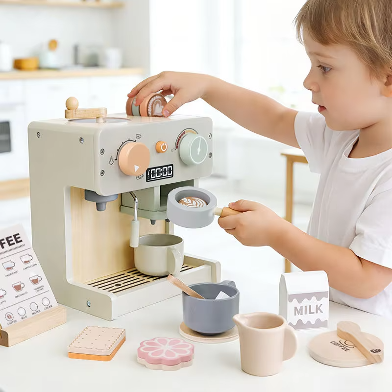 Wholesale Montessori Wooden Coffee Machine Pretend Play Set Kids Kitchen Maker Toy
