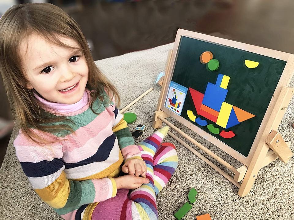 Wooden Hexagon Puzzle for Kid Adults - Shape Pattern Block Tangram Brain Teaser Toy Geometry Logic IQ Game