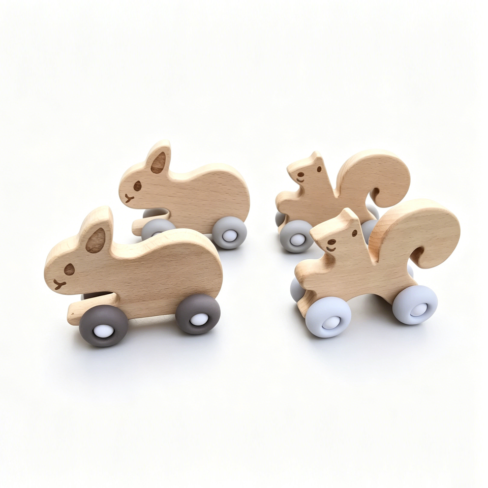 Wholesale Montessori Wooden Animal Car Toy Baby Push Vehicle Educational Grasping Toy
