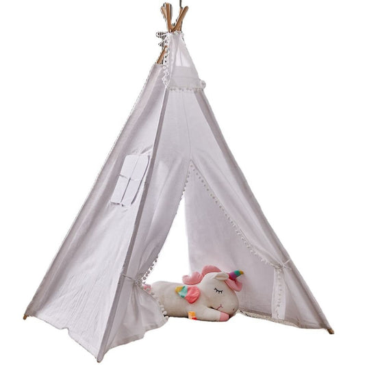 100% Natural Cotton Beach Garden Child Tent White Hair Ball Children's Play Camping Teepee Tent Kids Tent for Children Toy
