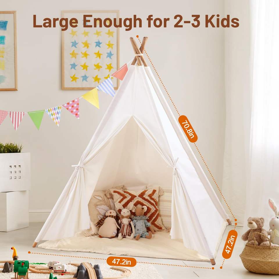 Wholesale White Beige Kids Sleepover Tent Wooden Indoor Playhouse
