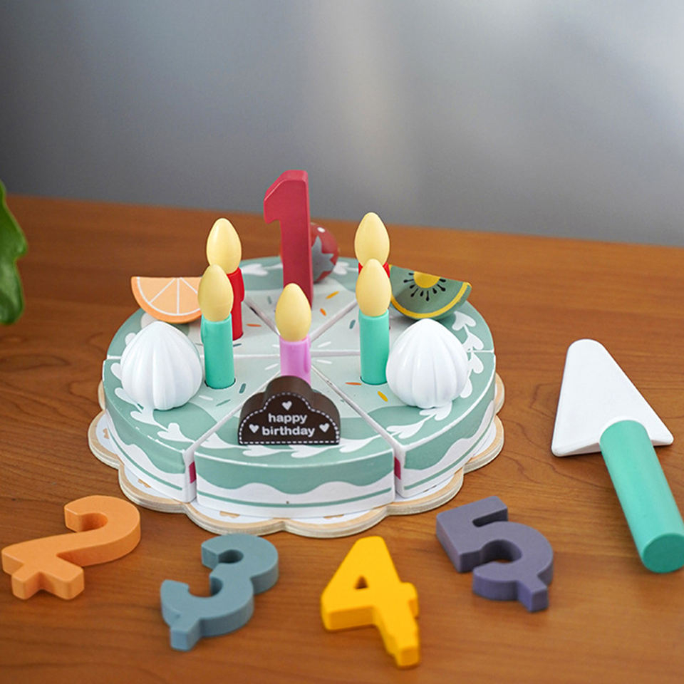 Wholesale Wooden Birthday Cake Cutting Toy Pretend Play Dessert Set