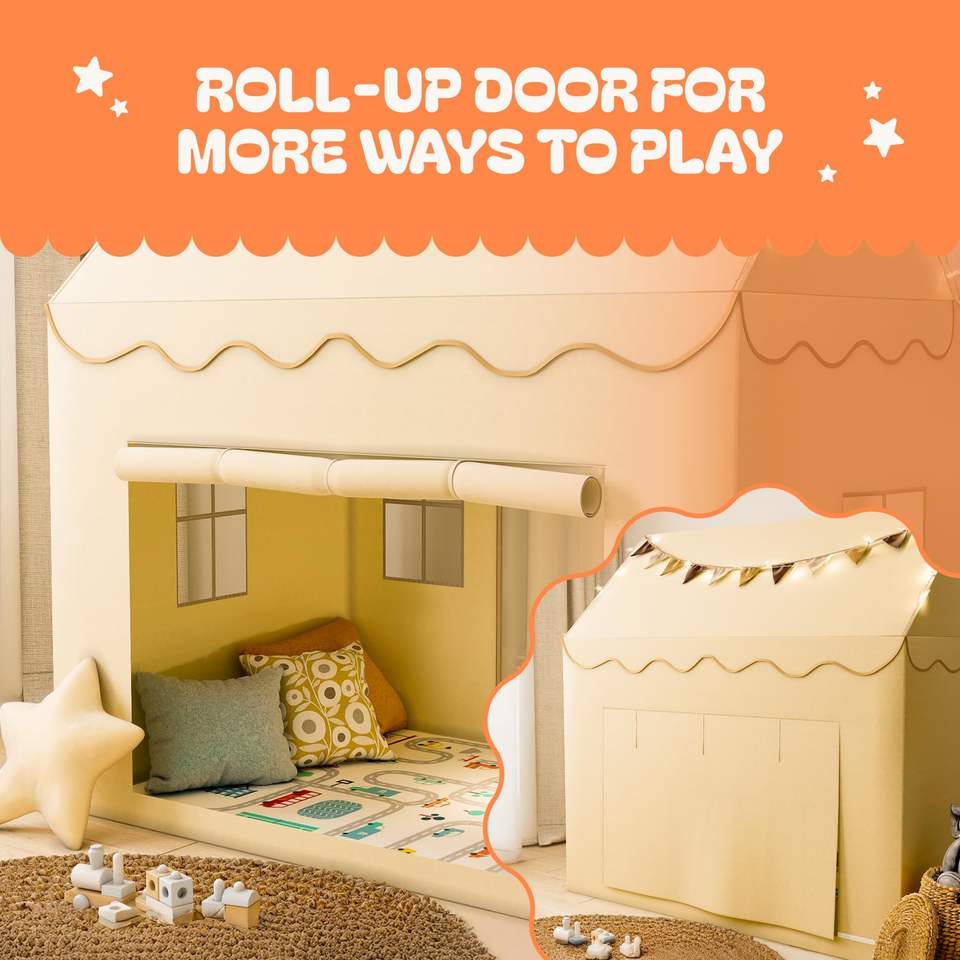 Beige Indoor Outdoor Kids Play Tent Foldable Boys Girls Toy House for Bedroom and Backyard