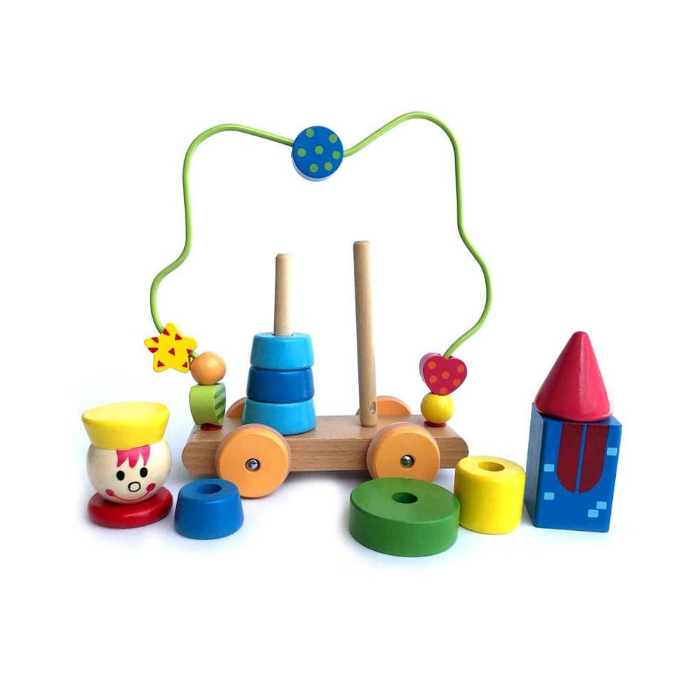 Wholesale Wooden Colorful Roller Coaster Bead Maze Toy Baby Activity Stacker