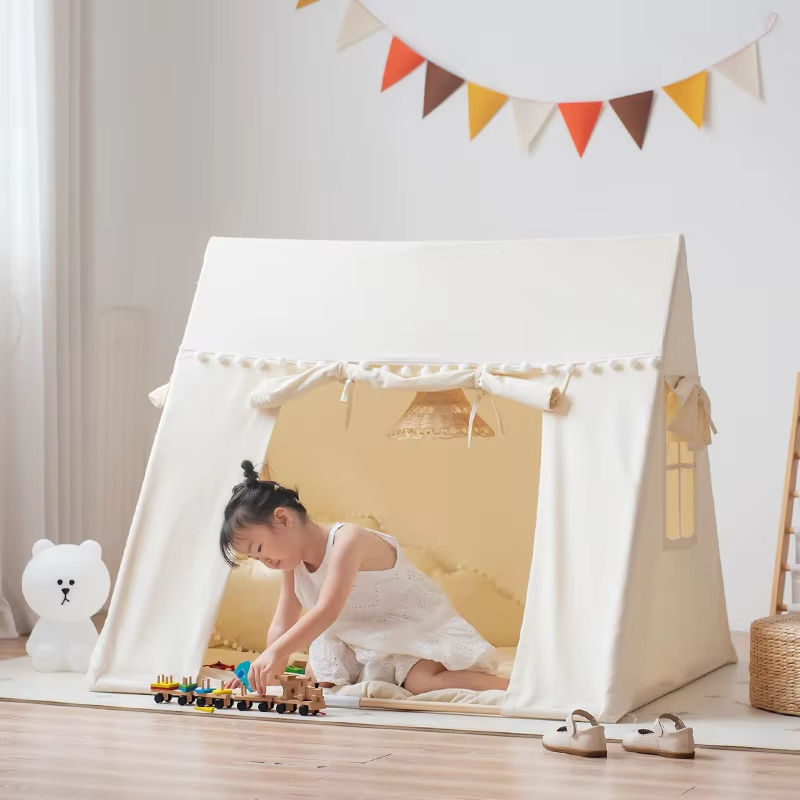 High Quality Single-Layer Baby Toy Tent for Playroom Toddler Indoor Cotton Canvas Tent with Fiberglass Pole Factory Direct