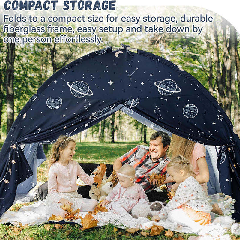 New Fluorescent Glow-in-the-Dark Kids Tent Indoor Playhouse Kids Stripe Padded Mat Foldable Dark Grey Play Toy Tents
