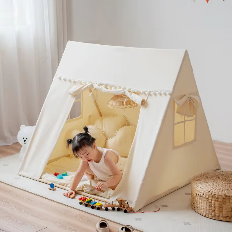 High Quality Single-Layer Baby Toy Tent for Playroom Toddler Indoor Cotton Canvas Tent with Fiberglass Pole Factory Direct