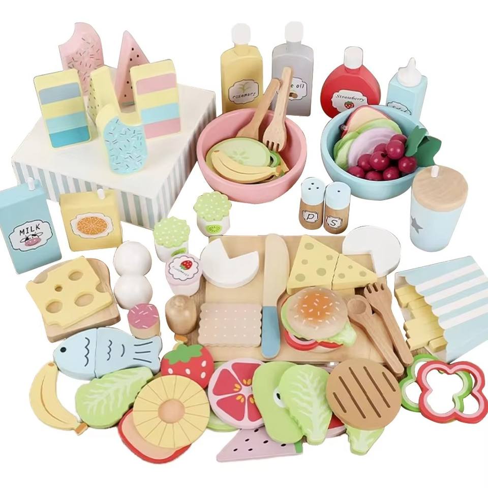 Wooden Cooking Kitchen Toy Set for Kids-Pretend Play Food Hamburger Toys Preschool Toy Kids Gifts