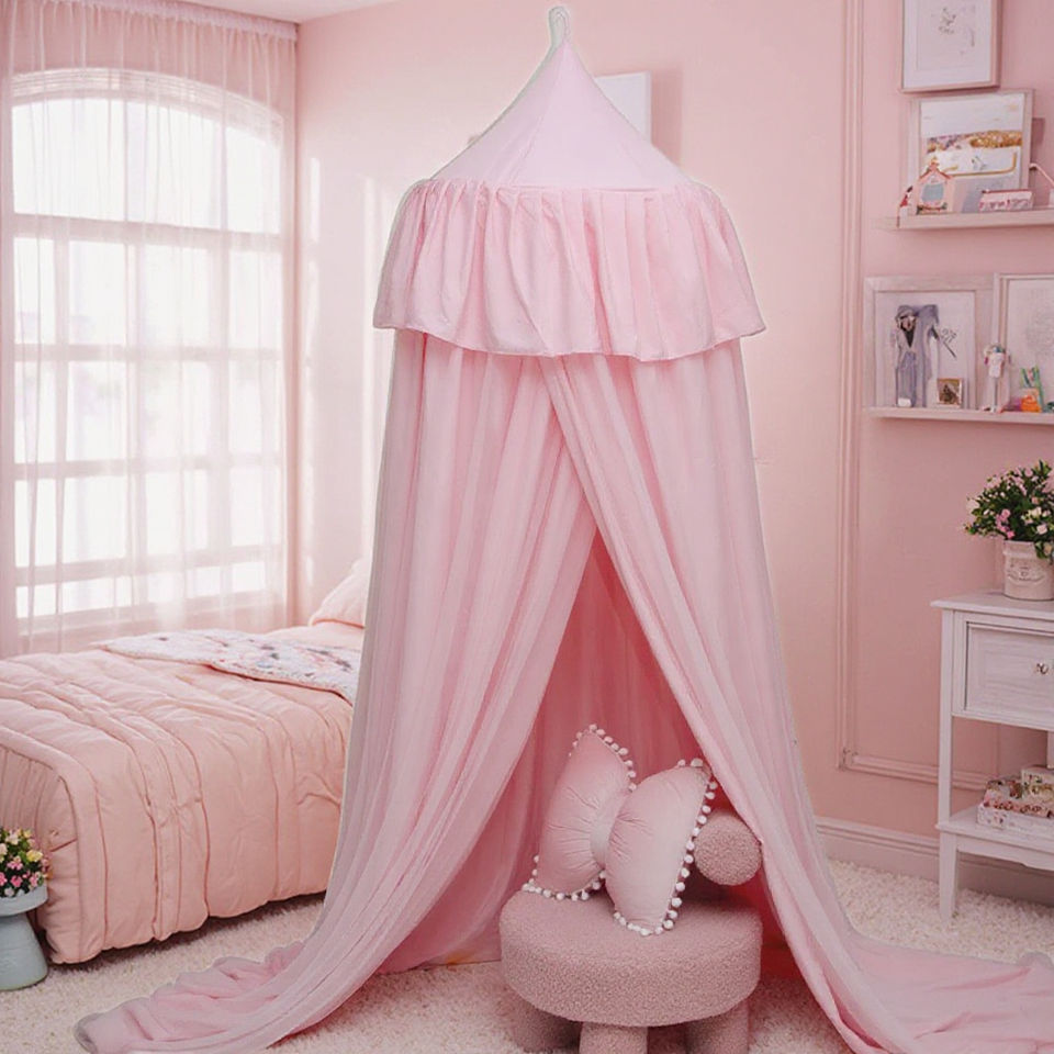 Princess Pink Double Layer Polyester Kids Bed Canopy for 2-7 Years Kids Indoor Outdoor Use