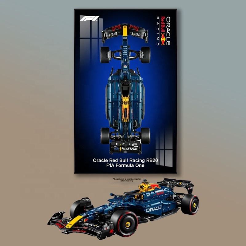 For 42206 Red Bull RB20 for 42207F1 Metal Building Block Wall Photo Frame Background Display Board for Building Block Display