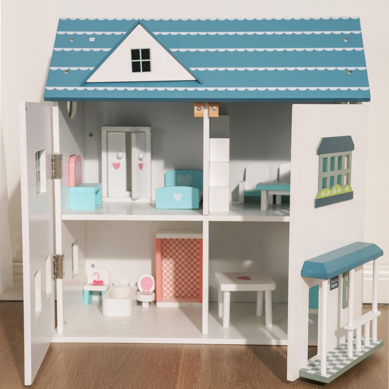 Wholesale Double Decker Wooden Doll House Mini Furniture Pretend Play Toy