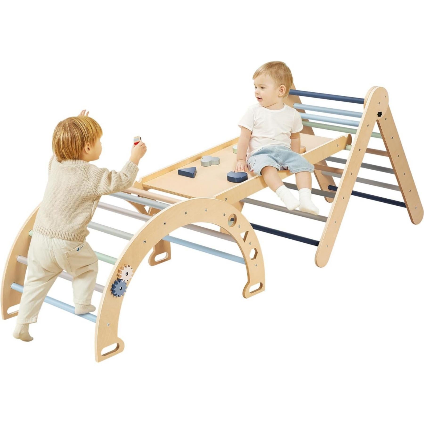 Modern Design Wooden Indoor Play Set For Toddlers With Climbing Wall And Frame