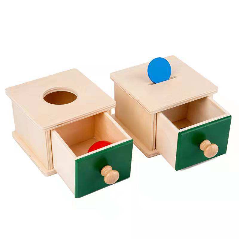 Wholesale Montessori Wooden Coin Ball Box Textile Drum Drawer Early Learning Educational Toy for Kids