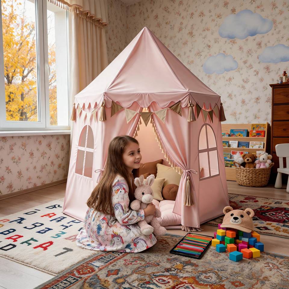Princess Castle Kids Play Tent for Toddlers Children Soft Foldable Polyester Fabric Indoor Playhouse Soft Toy Unisex